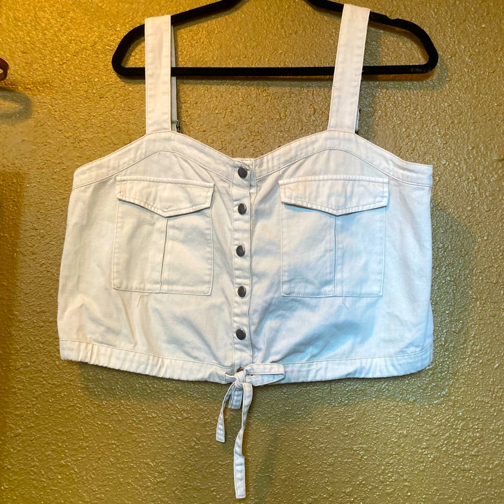 Free People Palm Desert Solid Denim Ivory Beige Adjustable Crop Top